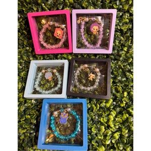 KPop Set of 5Charm Bracelets in Pink, Lavender, Light Blue, Black, and Teal